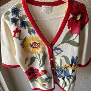 Susan Bristol Women's Floral Knit Cardigan - Cream, Red, Blue, Yellow, Green